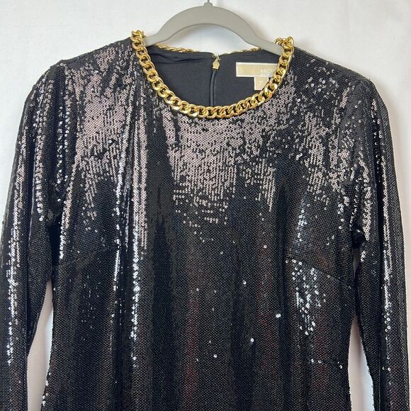 Michael Kors Black Sequin Dress with chain accent size m. NWT - Picture 2 of 14